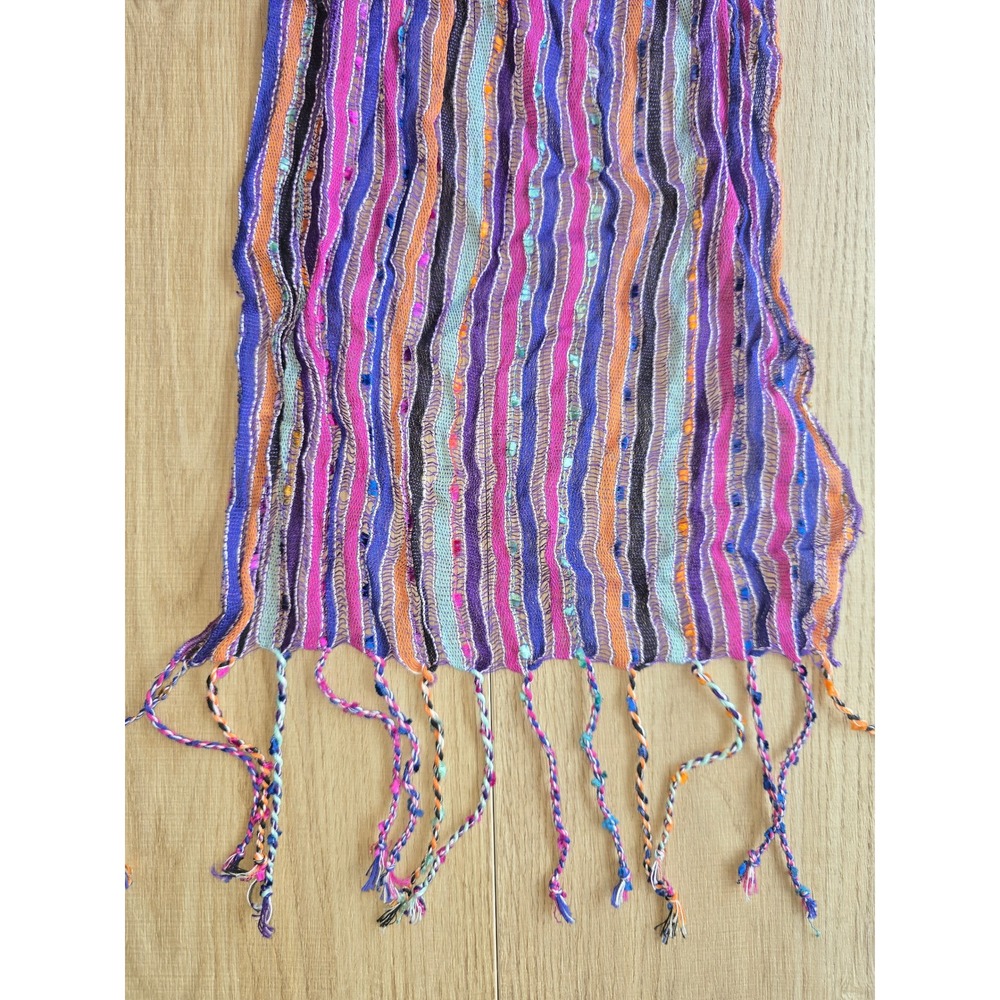 Colorful Crinkle Stripe Fringe Scarf One Size bohemian hippie boho lightweight - Picture 2 of 6